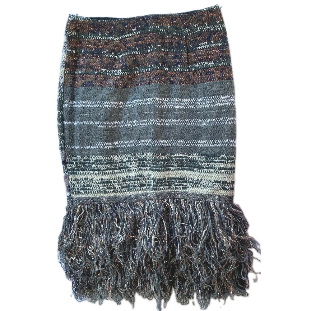 Cecilia Prado Anthropologie Skirt Women XS Knit Fringe Hem Striped Lined NWT